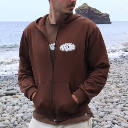 ANCHOR PUFF PRINT ZIP HOODIE BROWN