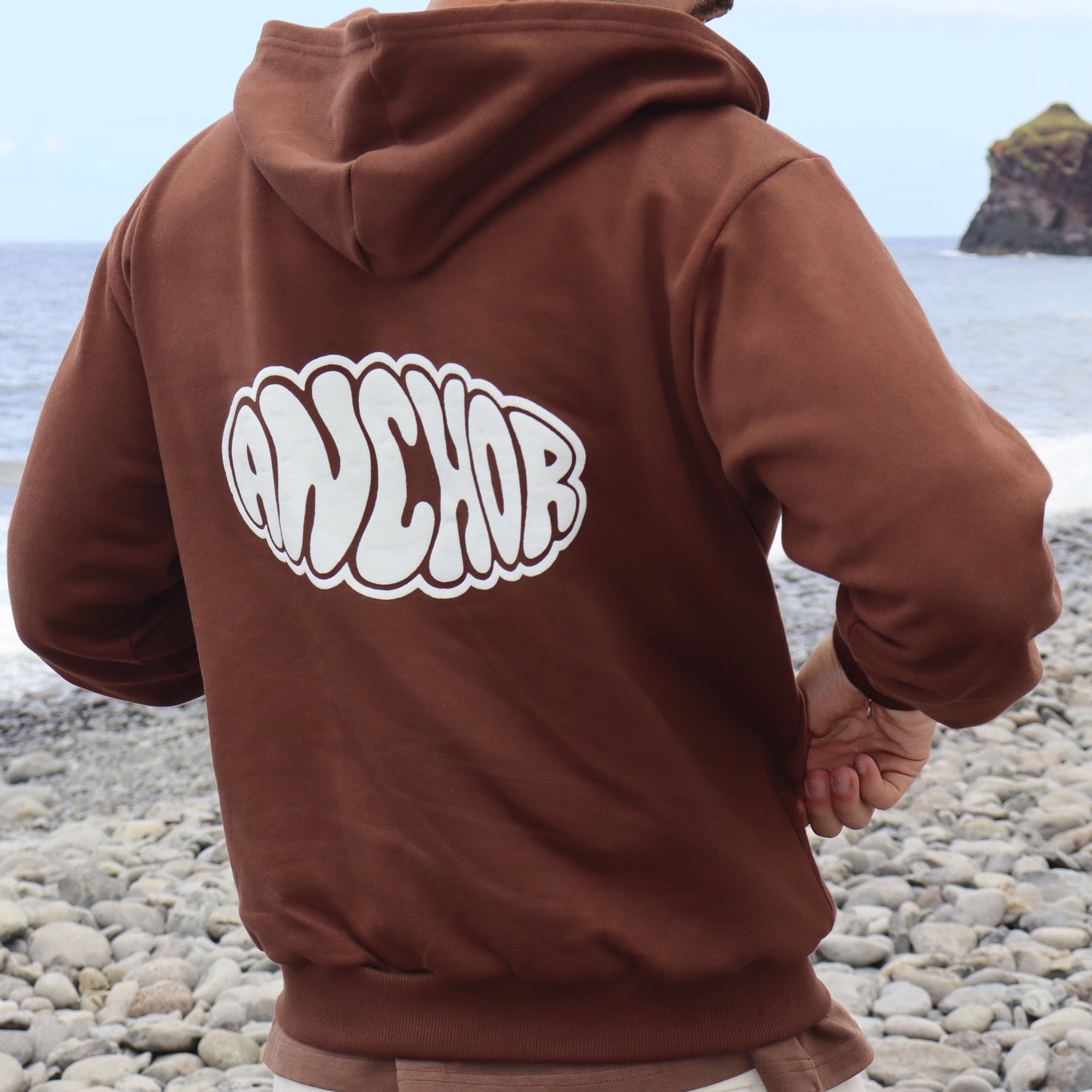 ANCHOR PUFF PRINT ZIP HOODIE BROWN