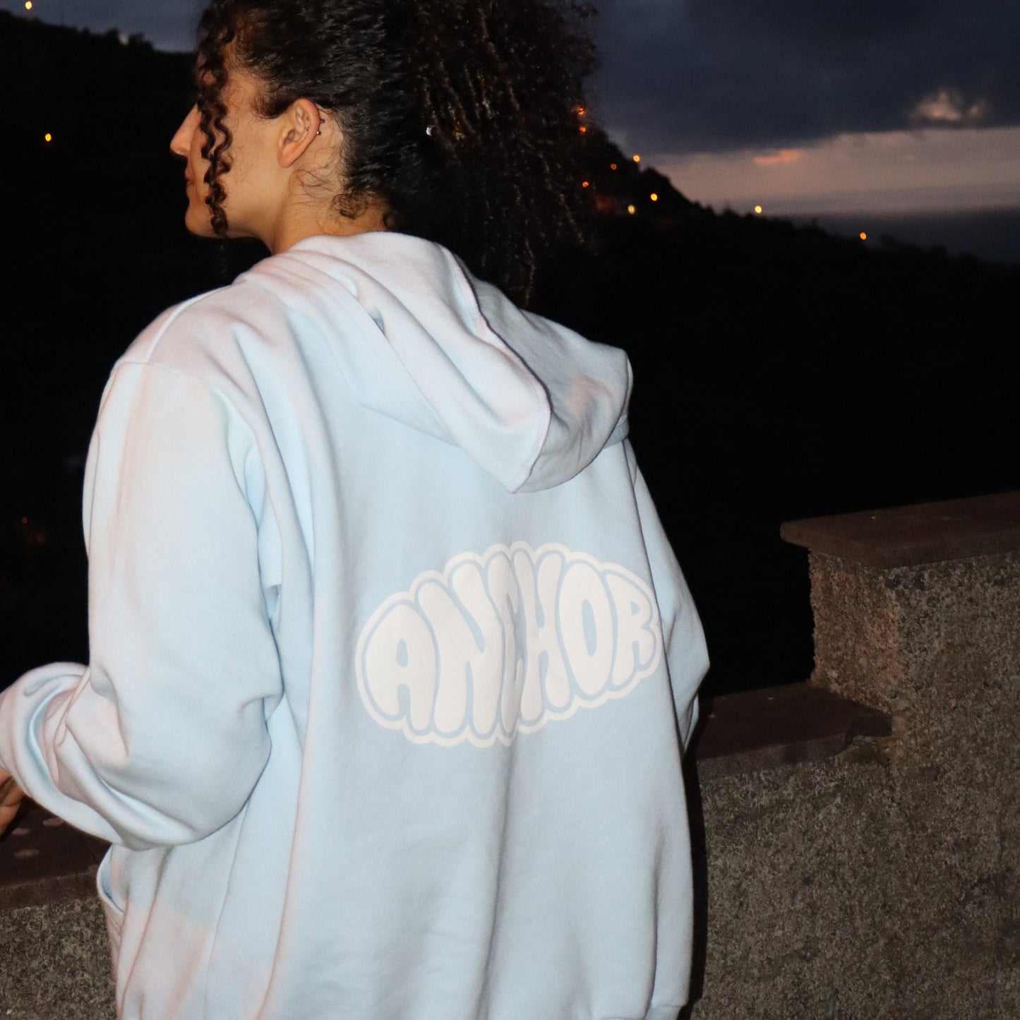 ANCHOR PUFF PRINT ZIP HOODIE BABY BLUE