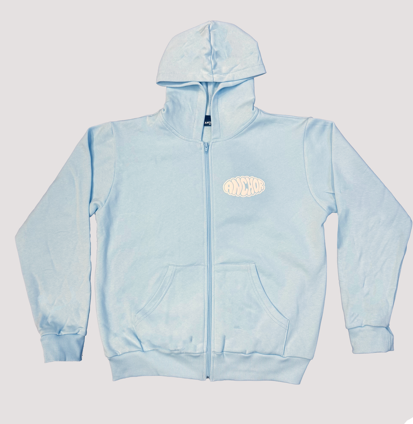 ANCHOR PUFF PRINT ZIP HOODIE BABY BLUE