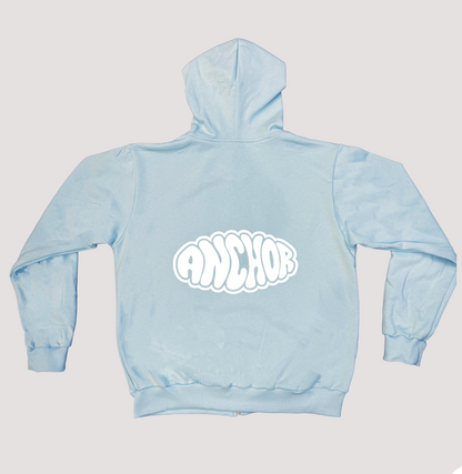 ANCHOR PUFF PRINT ZIP HOODIE BABY BLUE