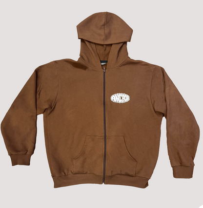 ANCHOR PUFF PRINT ZIP HOODIE BROWN